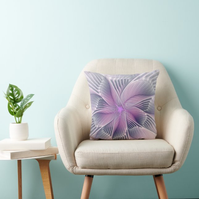Vacker rosa blomma modern abstrakt fraktal konst kudde (Stol)
