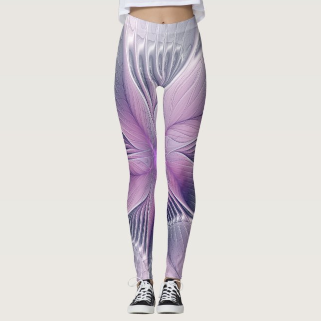 Vacker rosa blomma modern abstrakt fraktal konst leggings (Framsida)