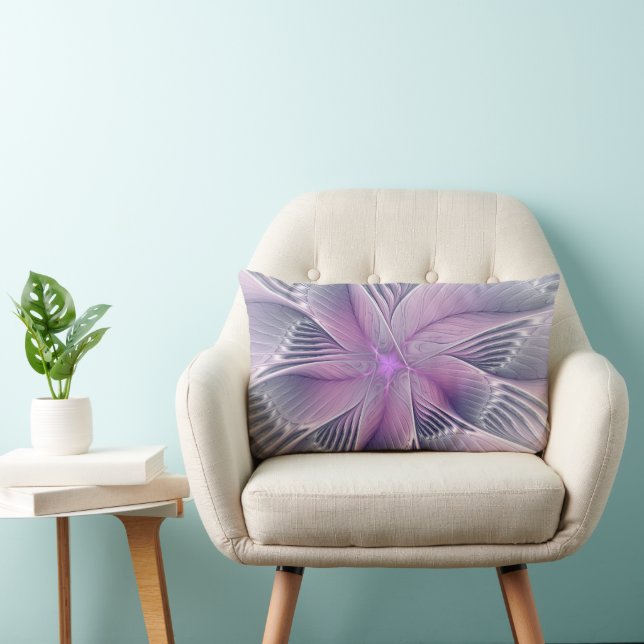 Vacker rosa blomma modern abstrakt fraktal konst lumbarkudde (Stol)