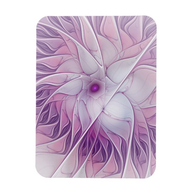 Vacker rosa blomma modern abstrakt fraktal konst magnet (Vertikal)