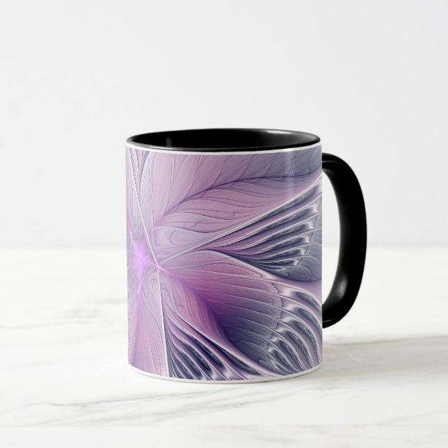 Vacker rosa blomma modern abstrakt fraktal konst mugg (Framsida höger)