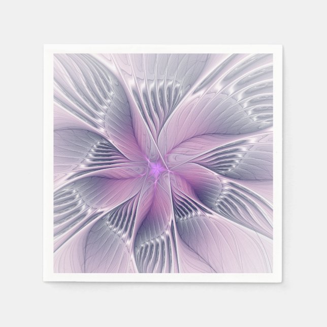 Vacker rosa blomma modern abstrakt fraktal konst pappersservett (Framsidan)