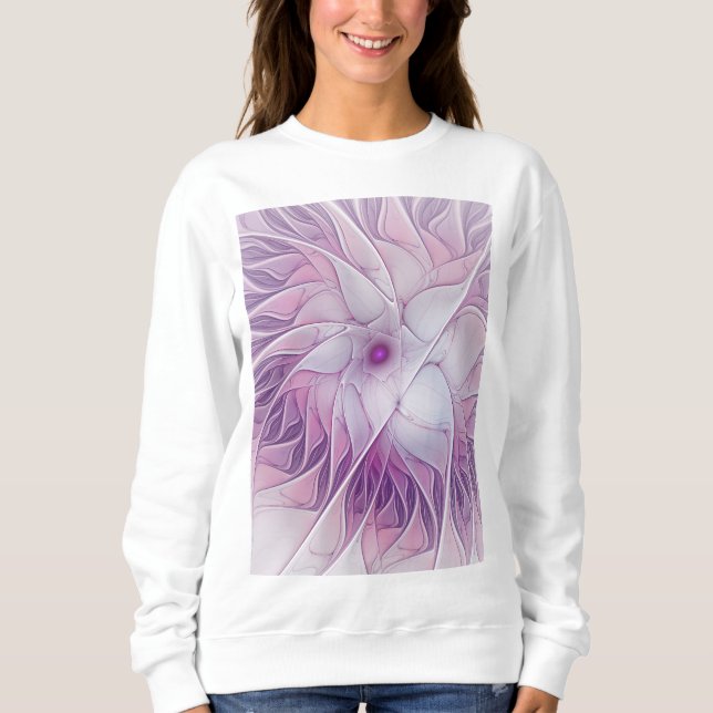 Vacker rosa blomma modern abstrakt fraktal konst t shirt (Framsida)