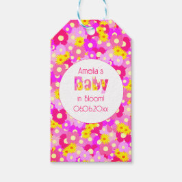 Vacker rosa blomma Personlig baby shower Presentetikett