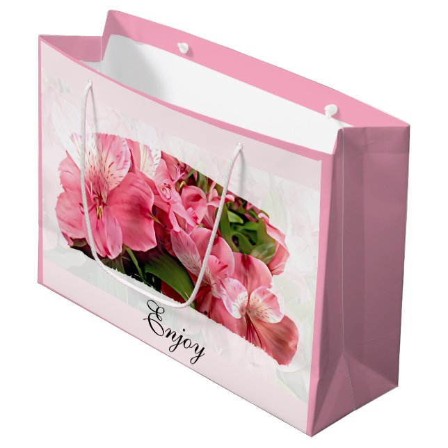 Vacker Rosa Blomma Presentpåse (Framsidan Vinklad)