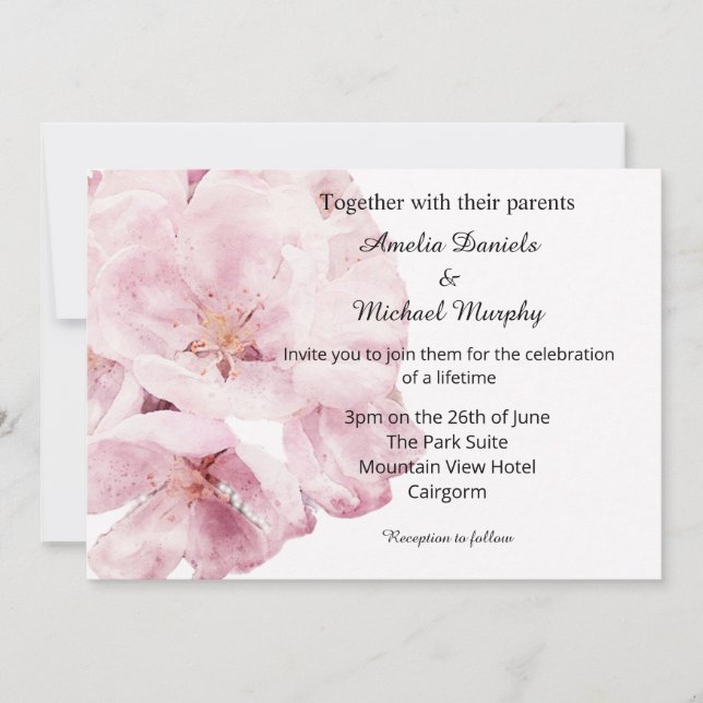 Vacker Rosa Blommande Bröllopsinbjudan Spara Datumet (Framsida)