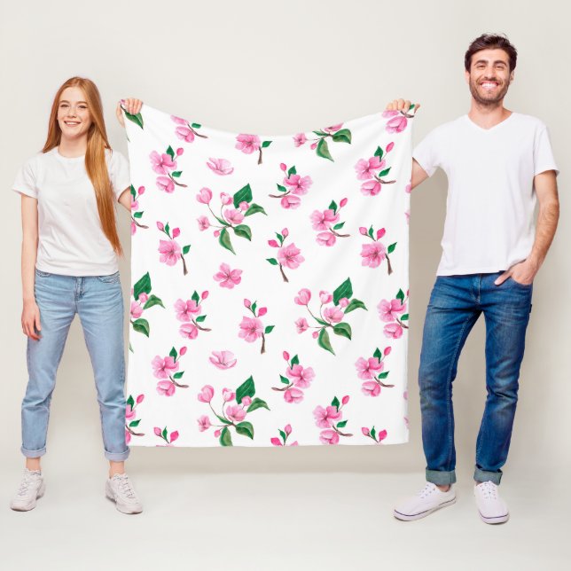 Vacker Rosa Blommig Akvarell Fleecefilt (På plats)
