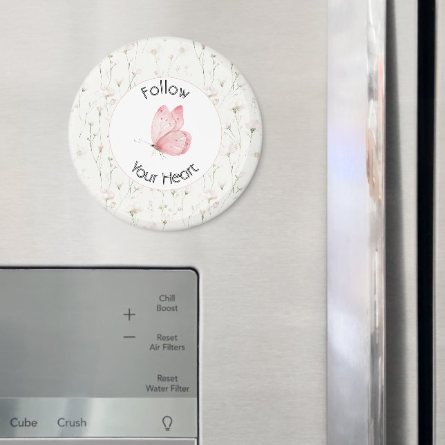 Vacker Rosa Blommig Fjäril Inspirerande  Magnet (In Situ (Fridge))