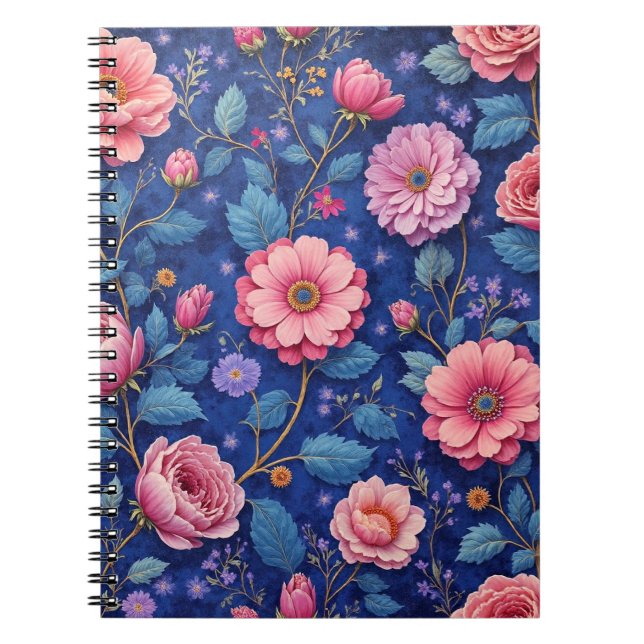 Vacker rosa blommig mönster anteckningsbok (Framsidan)