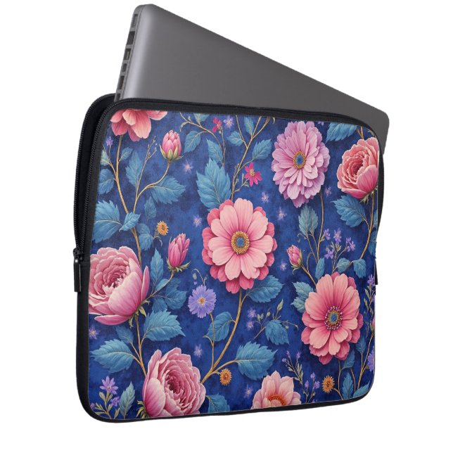 Vacker rosa blommig mönster laptop fodral (Framsidan Höger)