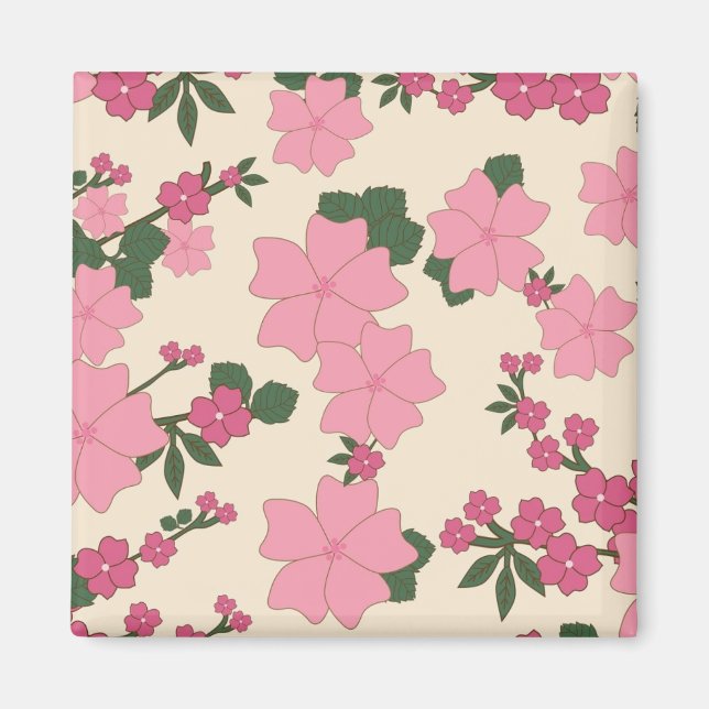 Vacker rosa blommig mönster magnet (Framsidan)
