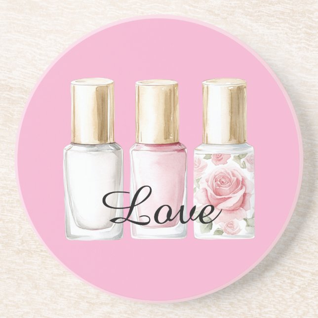 Vacker Rosa Blommig Nagellack Underlägg (Framsidan)