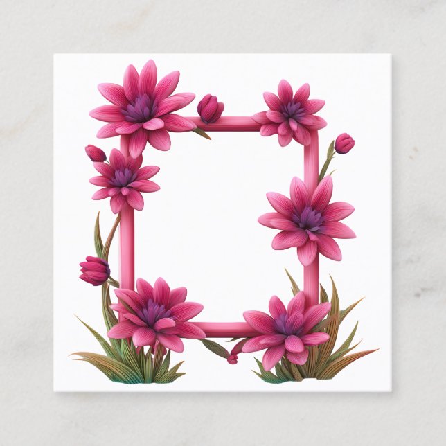 Vacker rosa blommig ram fyrkantigt visitkort (Framsida)