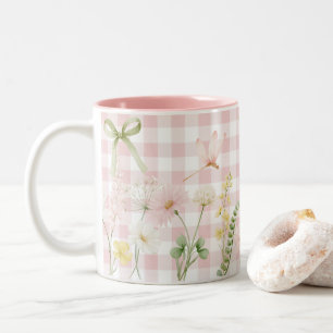Vacker rosa blommig rutig Två-Tonad mugg