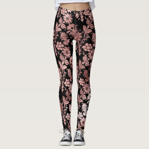 Vacker rosa blommigt, svart leggings