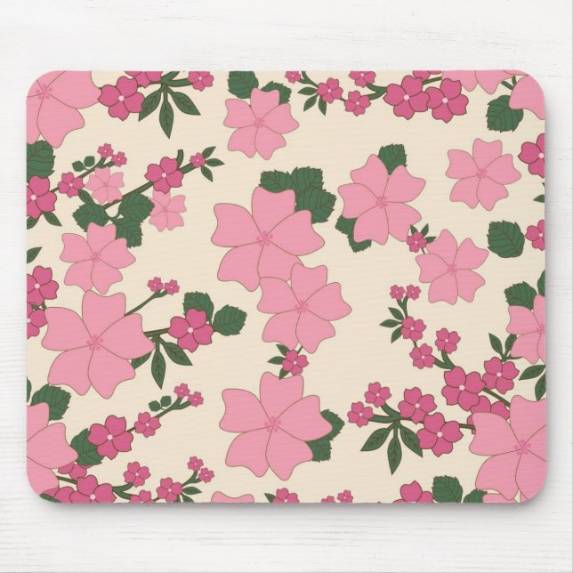 Vacker rosa blommönster musmatta (Framsidan)