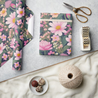 Vacker rosa blommor Inpackningspapper Presentpapper
