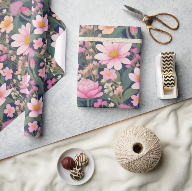 Vacker rosa blommor Inpackningspapper Presentpapper (Hantverk)