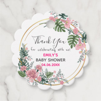 Vacker rosa blomsterkrans tack Baby Shower Gåvor Etiketter
