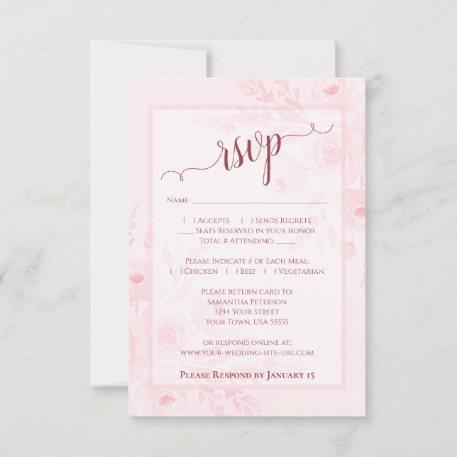 Vacker Rosa Boho Chic Vattenfärg Peonies Bröllop OSA Kort (Framsida)