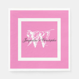 Vacker Rosa Bröllop Chic Vit Monogram Pappers Pappersservett