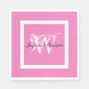 Vacker Rosa Bröllop Chic Vit Monogram Pappers      Pappersservett