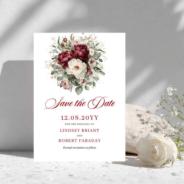 Vacker Rosa Burgunder Spara Datum-kort Datumet (Beautiful Blush Burgundy Save The Date Card)