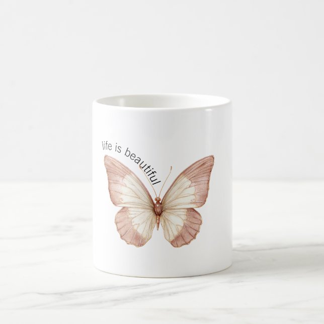 Vacker Rosa Crème Fjäril Kaffemugg (Center)