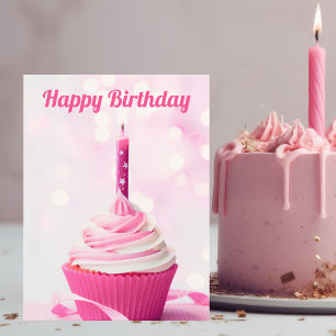 Vacker rosa cupcake-fotografi anpassad glad födels vykort