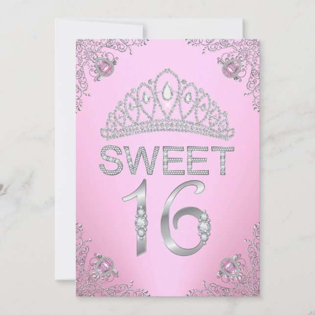 Vacker rosa diamanttiara Sweet 16-inbjudan Inbjudningar (Framsida)