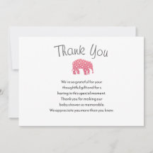 Vacker Rosa Elefant Baby Shower Tack Kort