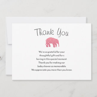 Vacker Rosa Elefant Baby Shower Tack Kort
