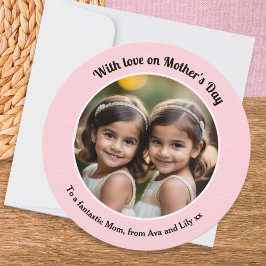 Vacker Rosa Enkel Anpassad Foto Rund Mors Dag Julkort