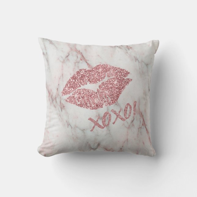 Vacker Rosa Falskt Glitter XOXO Kyss Kudde (Framsida)