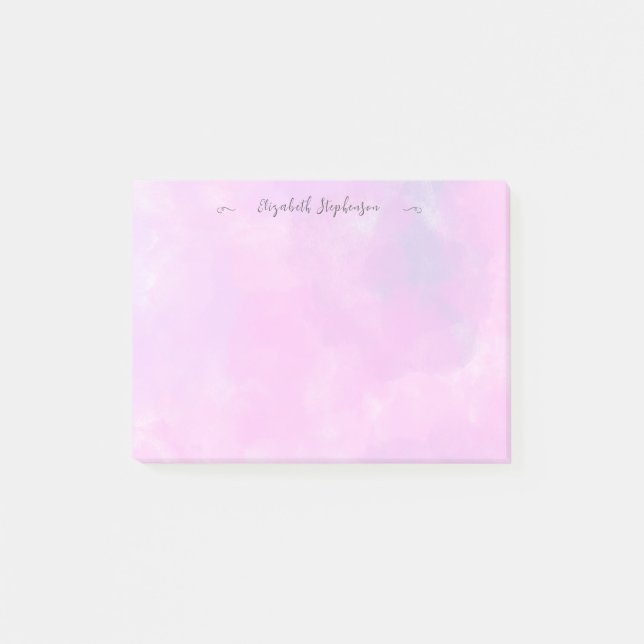 Vacker rosa feminin akvarell anpassat namn post-it block (Framsida)