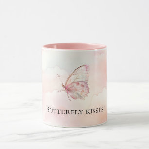 Vacker Rosa Fjäril I Molnen Mugg
