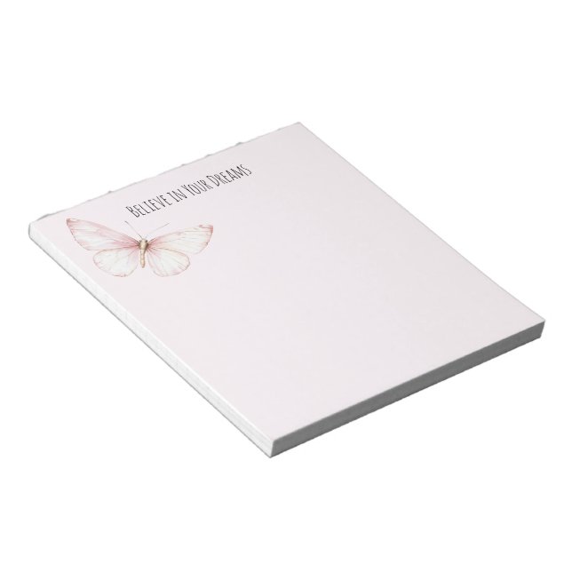 Vacker Rosa Fjäril Tro På Drömmar Anteckningsblock (Vinklad)