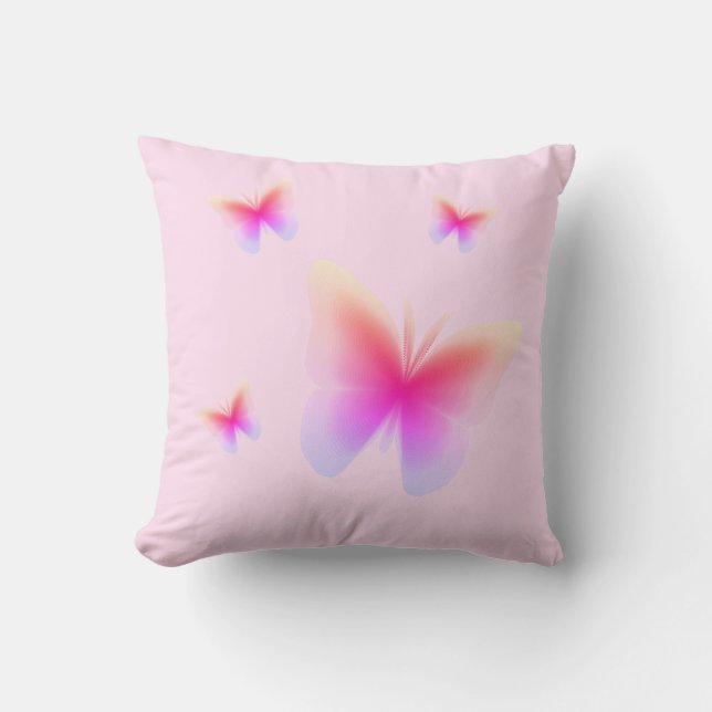 Vacker rosa fjärilstryck på rosa kudde (Framsida)
