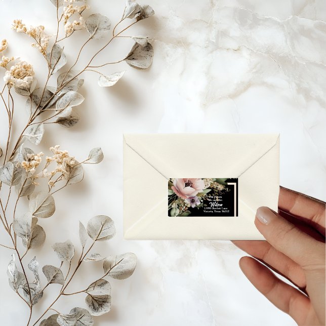 Vacker Rosa Flower på Guld Returadress Adressetikett (Skapare uppladdad)