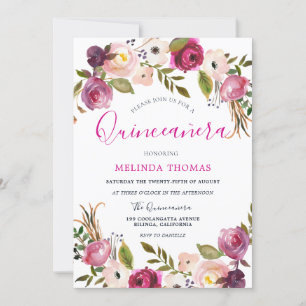 Vacker Rosa Flowers Quinceanera 15:e födelsedagen Inbjudningar