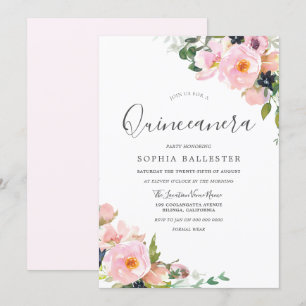 Vacker Rosa Flowers Quinceanera Party Inbjudningar