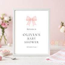 Vacker Rosa Ginghambåge Välkommen Baby Shower
