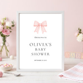 Vacker Rosa Ginghambåge Välkommen Baby Shower Poster