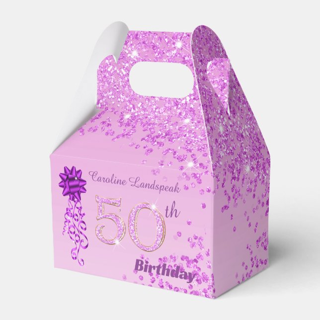 Vacker rosa glitterband 50-årsdag presentaskar (Framsidan Sidan)