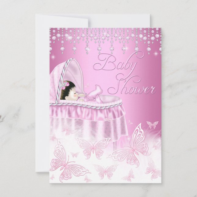 Vacker Rosa Glittrande Fjäril Bebis Baby Shower In Inbjudningar (Framsida)