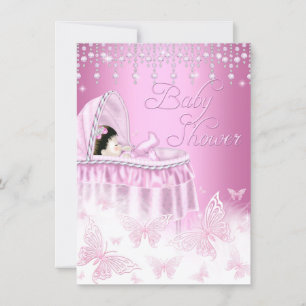 Vacker Rosa Glittrande Fjäril Bebis Baby Shower In Inbjudningar