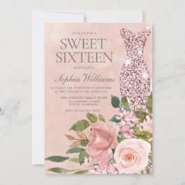 Vacker Rosa Gnistra Dress Ro Guld Sweet 16 Inbjudningar