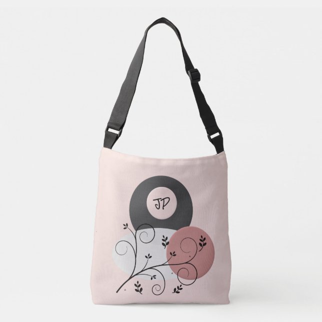 Vacker Rosa/Grått Monogrammed tote Bag Axelväska (Framsida)