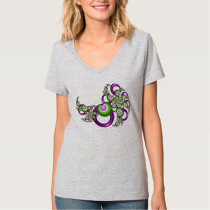 Vacker Rosa Grön Hjärtan Modern Abstrakt Fraktal T Shirt