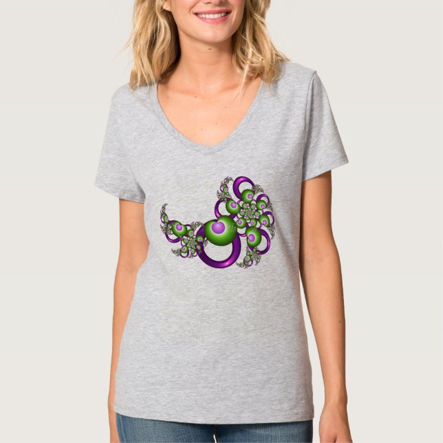 Vacker Rosa Grön Hjärtan Modern Abstrakt Fraktal T Shirt (Framsida)